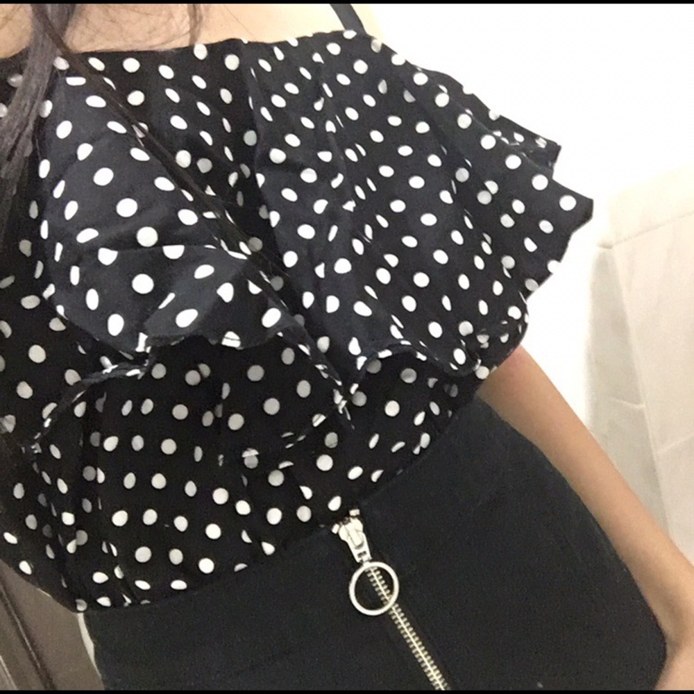 Zara Ruffle Off-The-Shoulder Polka-Dot Shirt ✨